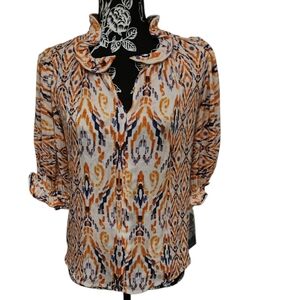 Democracy Ikat Print Ruffle Collar Blouse | Boho Chic